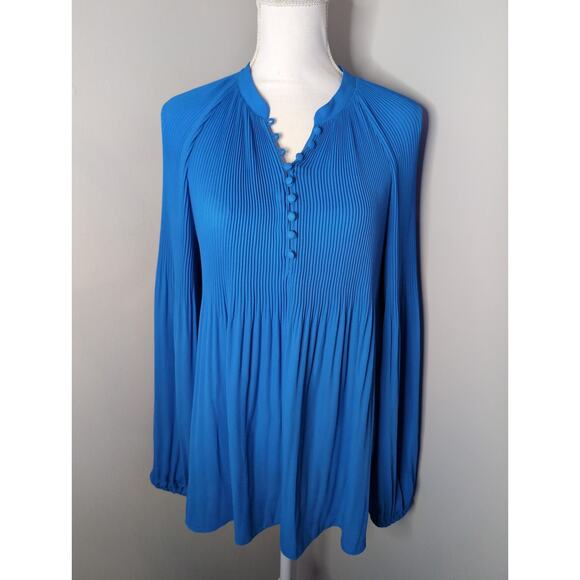 Lauren Ralph Lauren Tops - Lauren Ralph Lauren Pleated Blouse XL Blue Long Sleeve Tunic